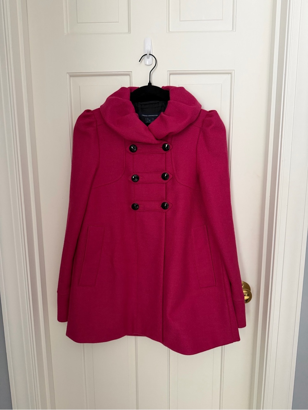 French Connection Double-Breasted Fuchsia Pea Coat